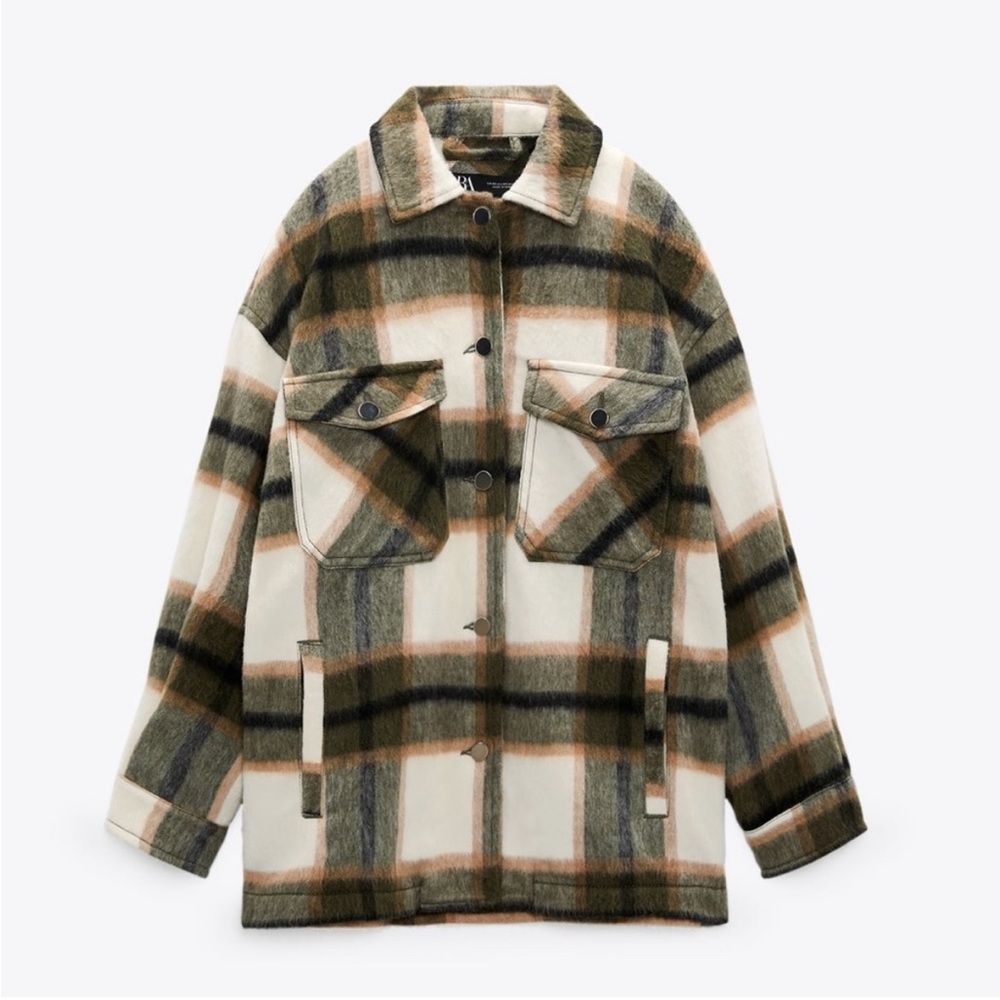 Zara Plaid Flannel Oversized Jacket - Green/beige